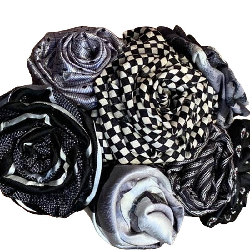 Handmade Upcycled Neck Tie Black White Orange Halloween Rose Bouquet Glass Vase