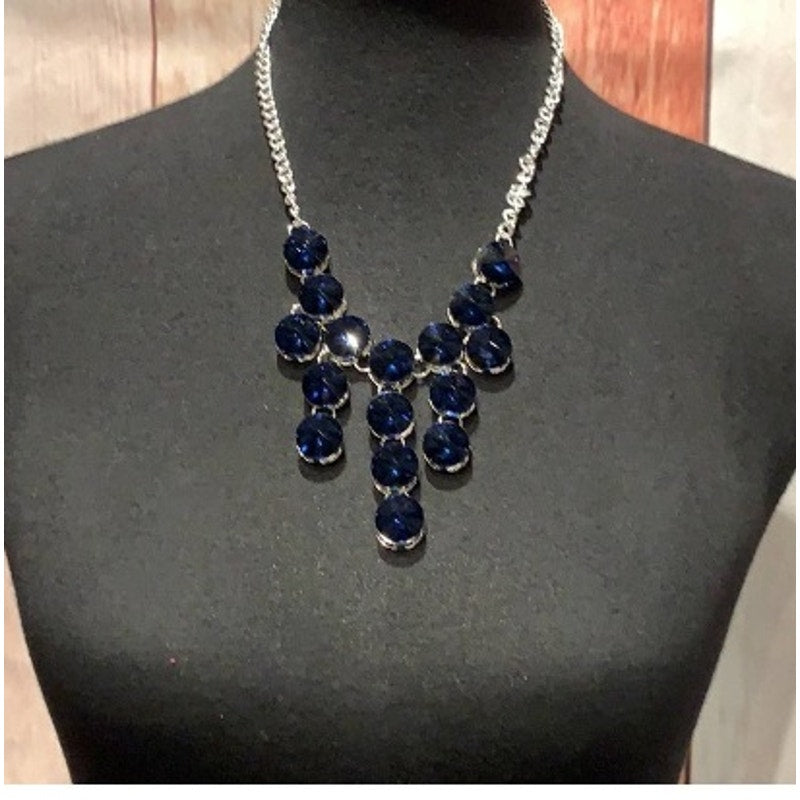 New Round Gem Waterfall Rhinestone Statement Fashion Necklace w Gift Box