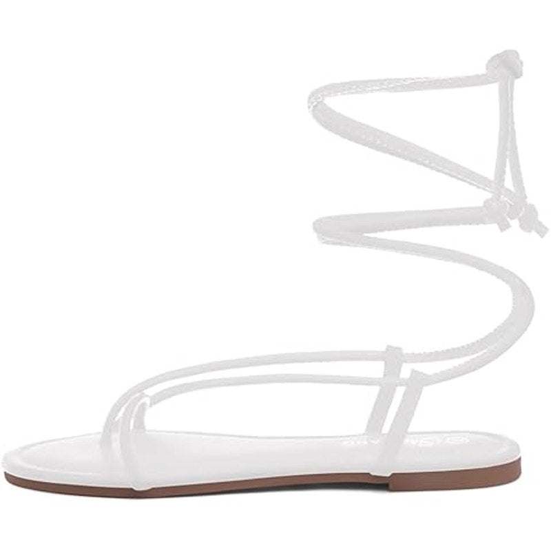 New Shoe Land Womens Size 6 White Lace-Up Open Toe Gladiator Flat Sandal Shoes