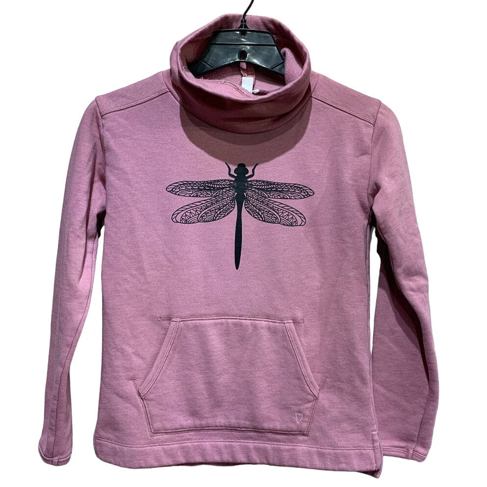 Hand Printed Upcycled Girls Large Dragonfly Long Sleeve Sweatshirt w Pockets