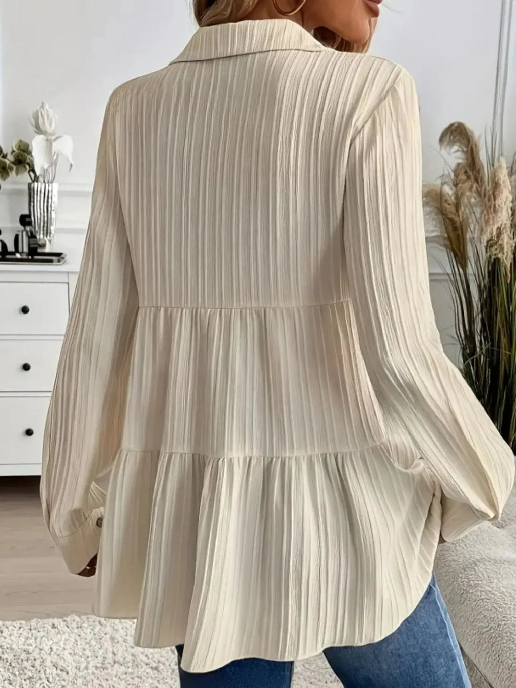 Striped Tiered  Button Down Shirt