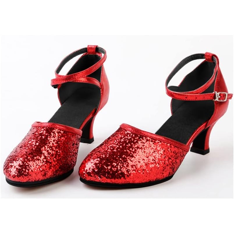 Ochenta Womens Size 7.5 Red Glitter 2" Heels Closed Toe Ballroom Salsa Shoes