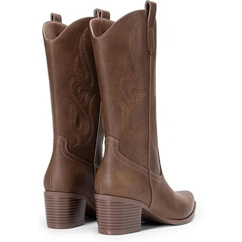 Dream Pairs Womens Size 7.5 Brown 2.5" Chunky Heel Pull On Western Cowboy Boots