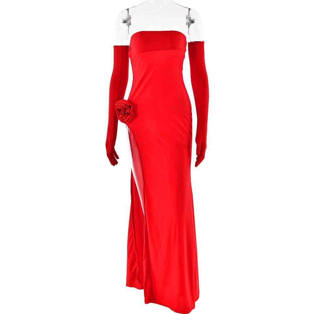 Dress Flare Formal: European Strapless Sleeveless Slit