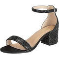 J's.o.l.e Womens Size 7 Black Sparkly Open Toe 2.25" Block Heel Sandal Shoes