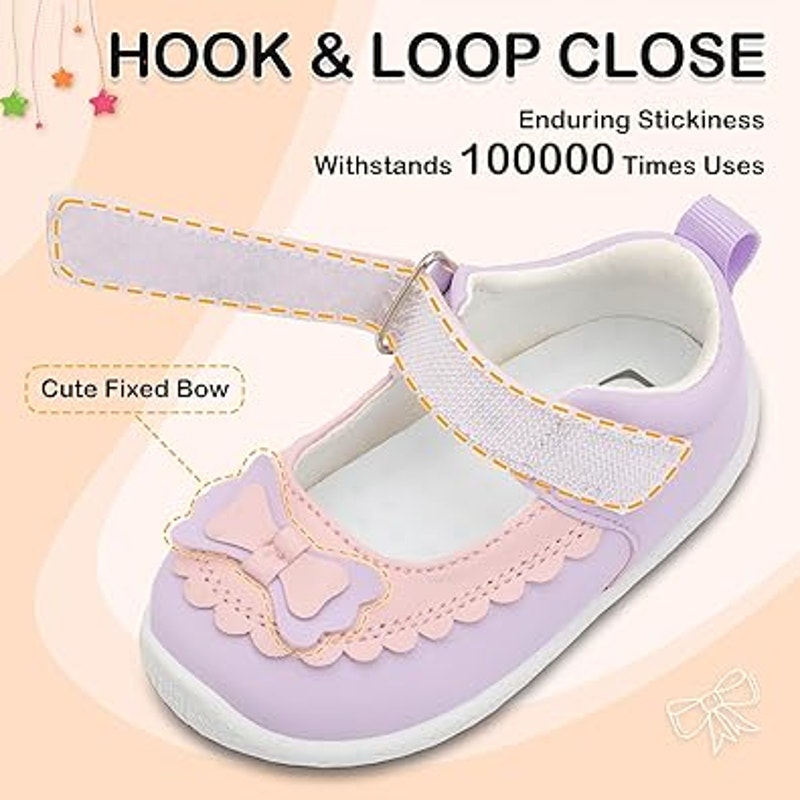 L-Run Toddler Girls 7.5 Mary Jane Hook & Loop Close Wide Toe Non Slip Shoes