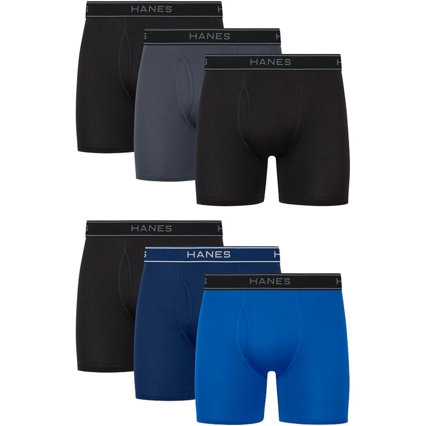 New 6 Pack Hanes Mens Large Performance Stretch Boxer Brief Underwear