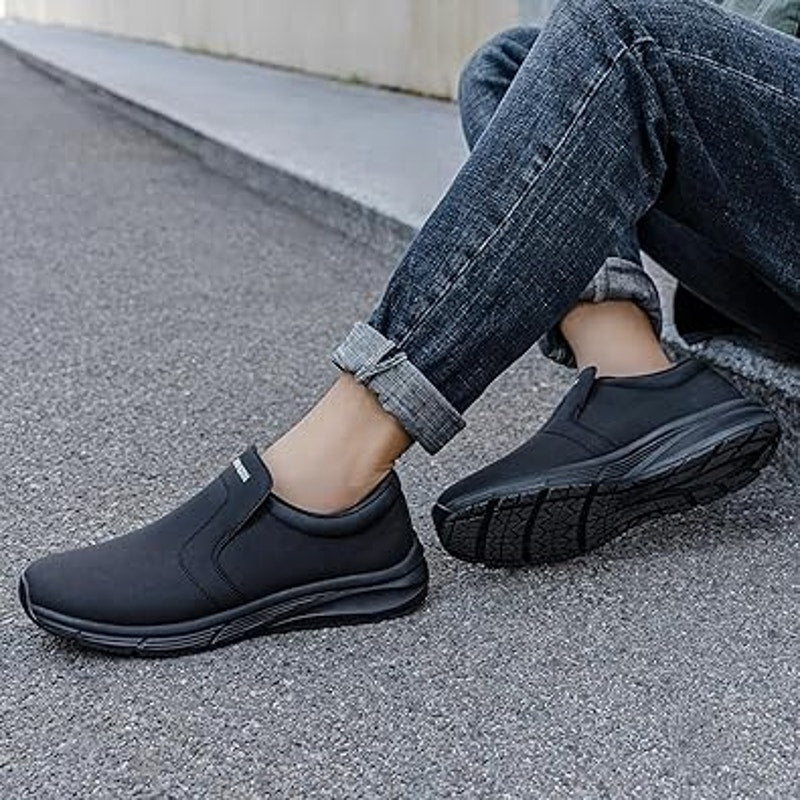 New Larnmern Mens Size 12 Black Faux Leather Non Slip Slide On Waterproof Shoes
