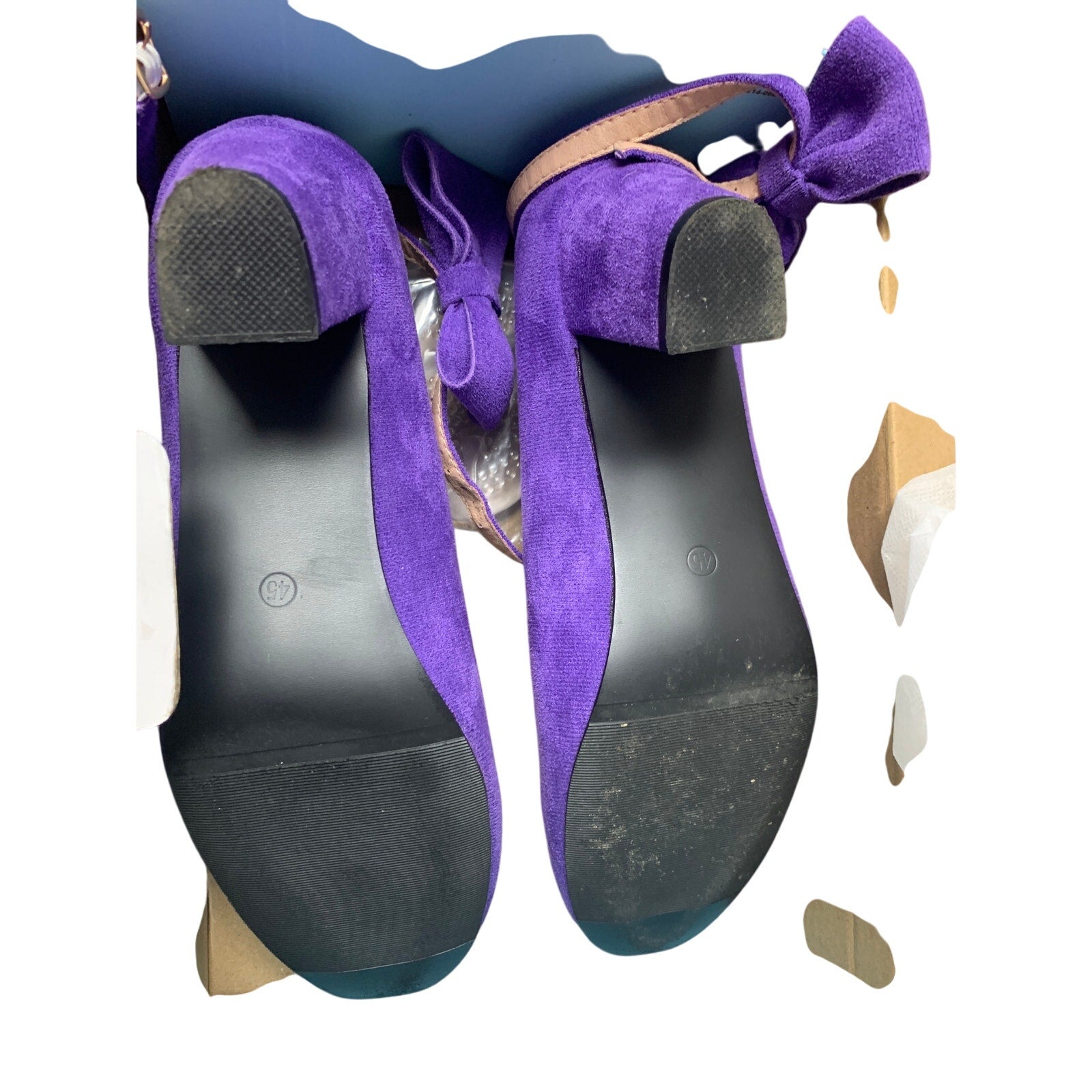 Peijely Womens Size 11.5 Soft Purple Velour Ankle Strap Closed Toe 3" Heel Shoes