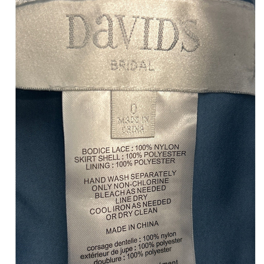 David's Bridal Womens Size 0 One Shoulder Lacy Blue Long Bridesmaid's Dress