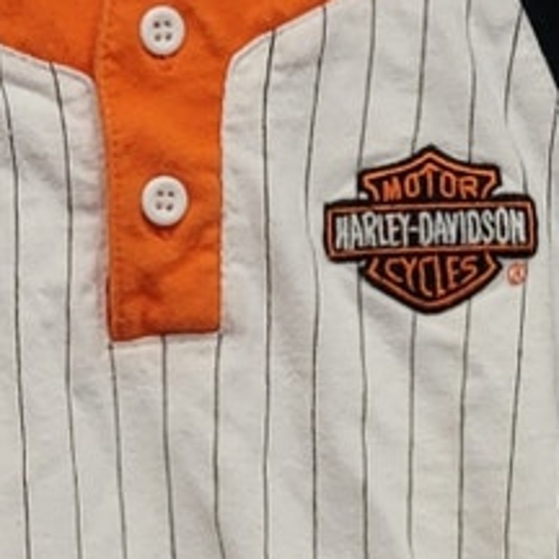 Harley Davidson Baby 12 Months Short Sleeve Pin Striped 1/4 Button One Piece