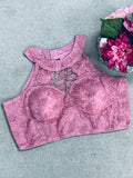 Pink : Halter neck embroidered blouse