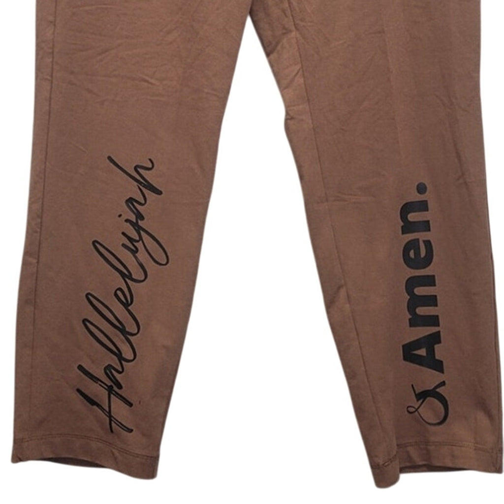 Hand Printed New Athletic Works Womens Large Petite Hallelujah & Amen Yoga Pants