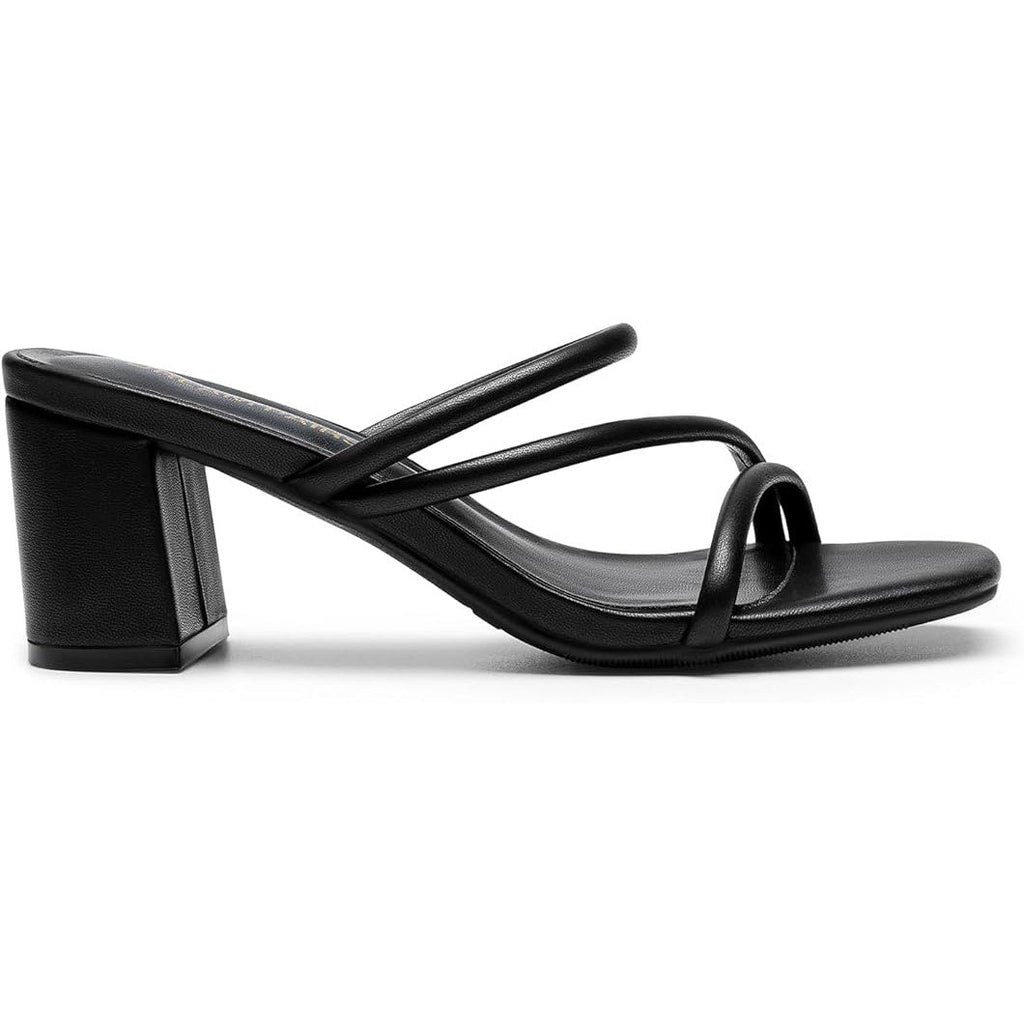 New Dream Pairs Womens 9 Black Faux Leather Open Toe Slide On 3" Block Heels