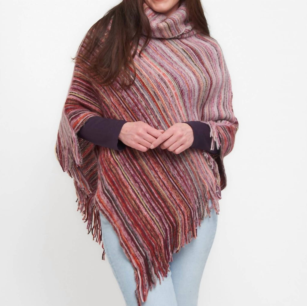 Tiya Striped Funnel Neck Poncho