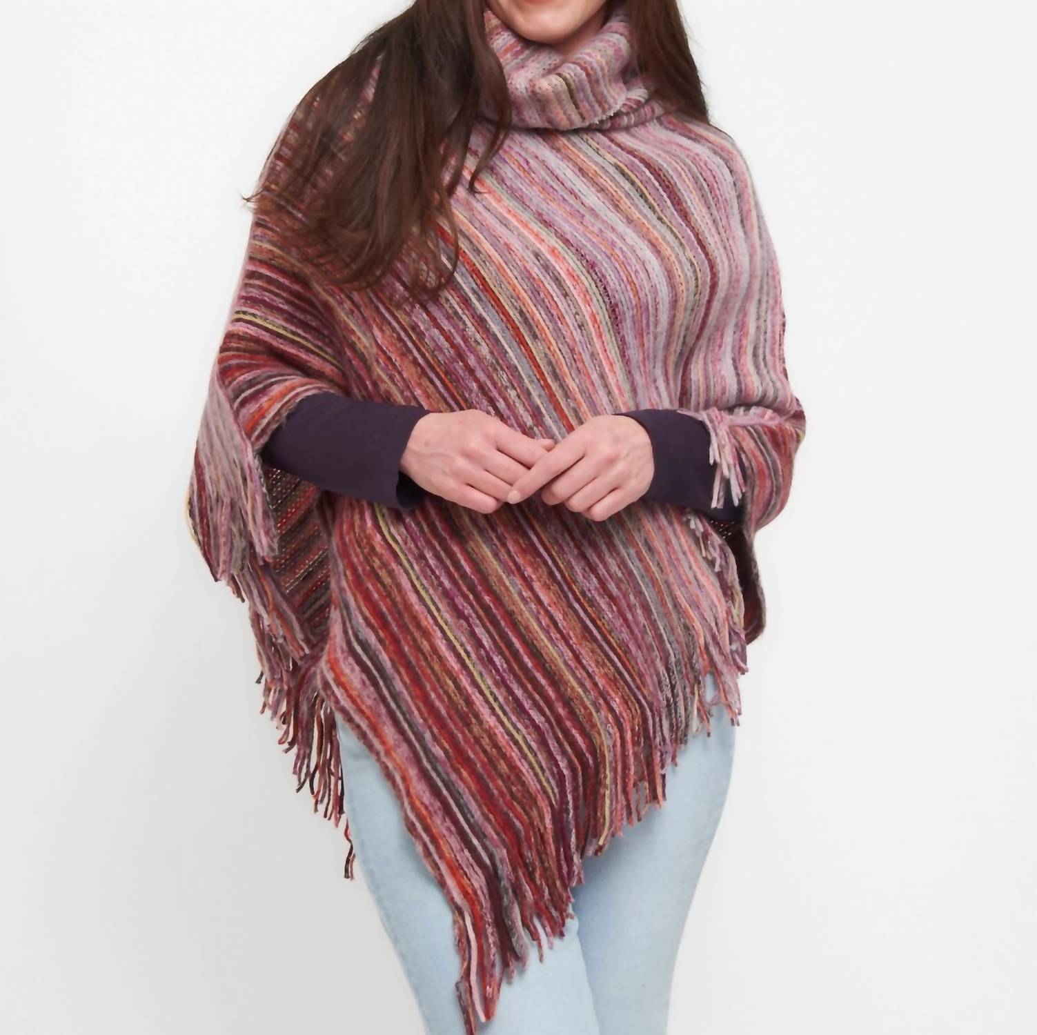 Tiya Striped Funnel Neck Poncho