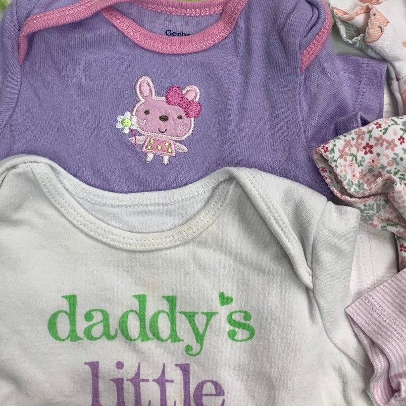 10 Baby Girls 3-6 Months Short Sleeve One Piece Snap Shut Sleepers Clothes Lot