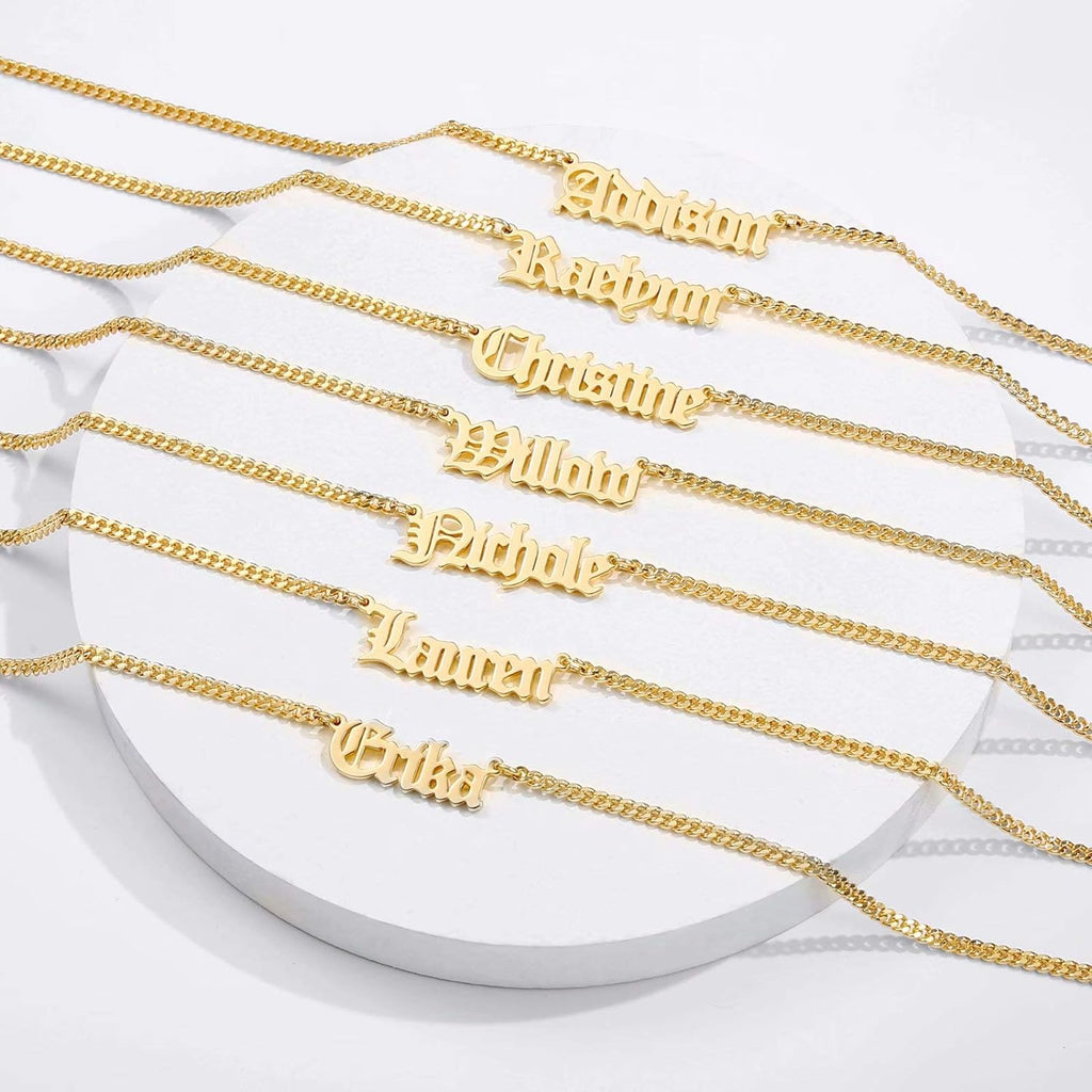 Gold Custom Name Necklace Personalized, Rose 14K Gold Plated Personalized Name Necklace Gold Customized Necklace Jewelry Name Plate Necklace Personalized Gifts for Women Gothic Font Style