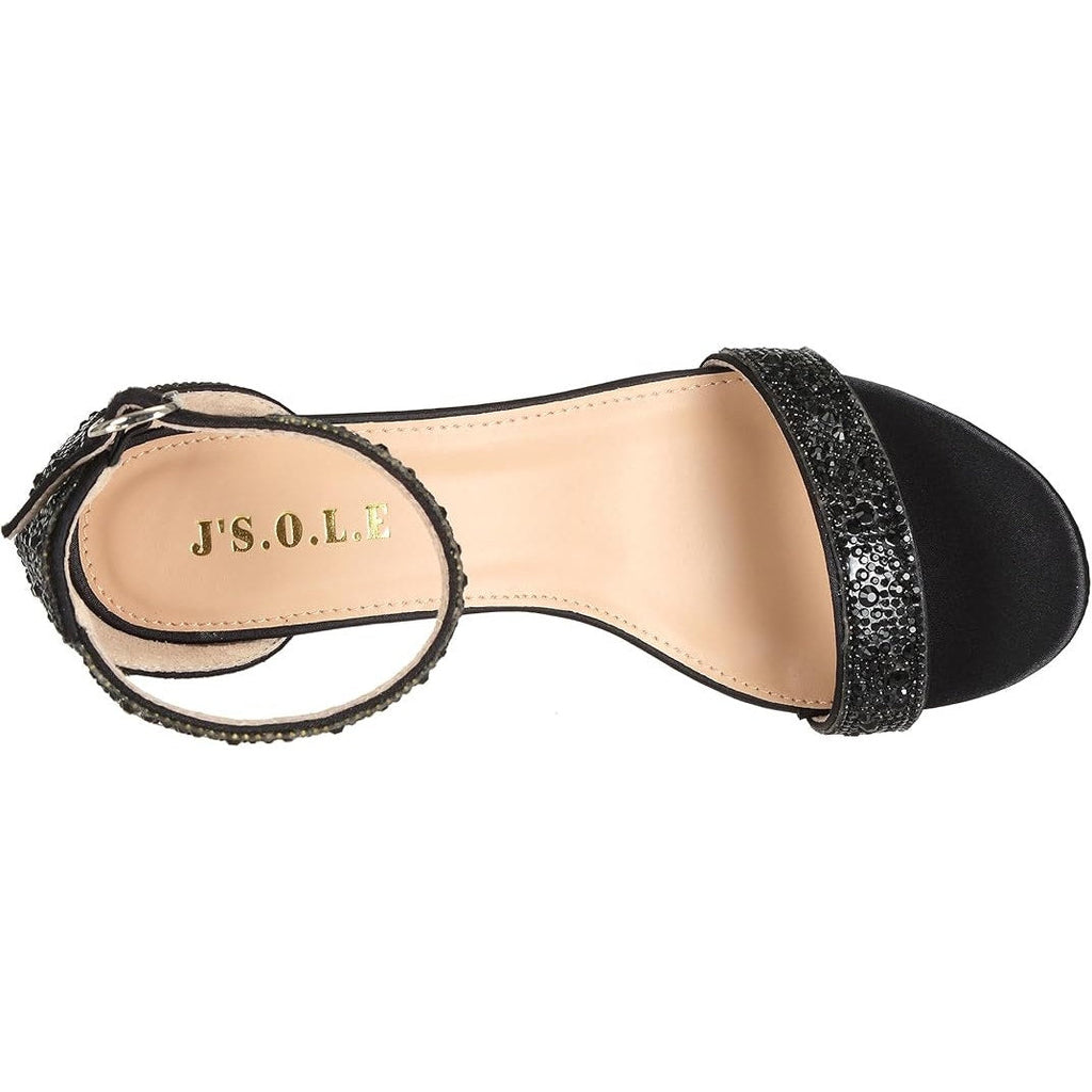 J's.o.l.e Womens Size 7 Black Sparkly Open Toe 2.25" Block Heel Sandal Shoes