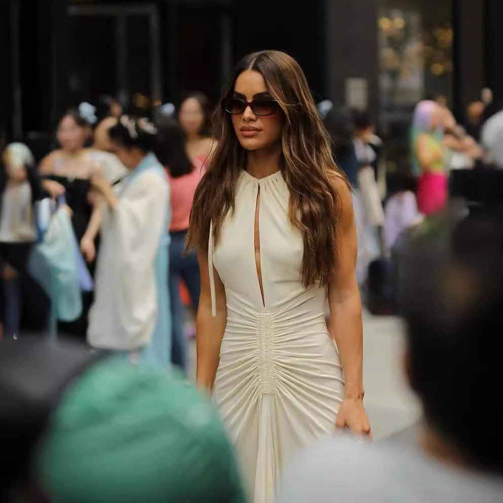 European & Egyptian Sleeveless Round Neck Pleated Dress