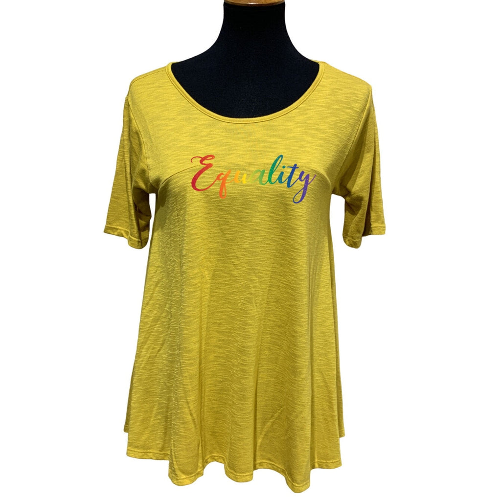 Hand Printed Upcycled Womens Medium Equality Rainbow Pride Half Sleeve Flowy Tee