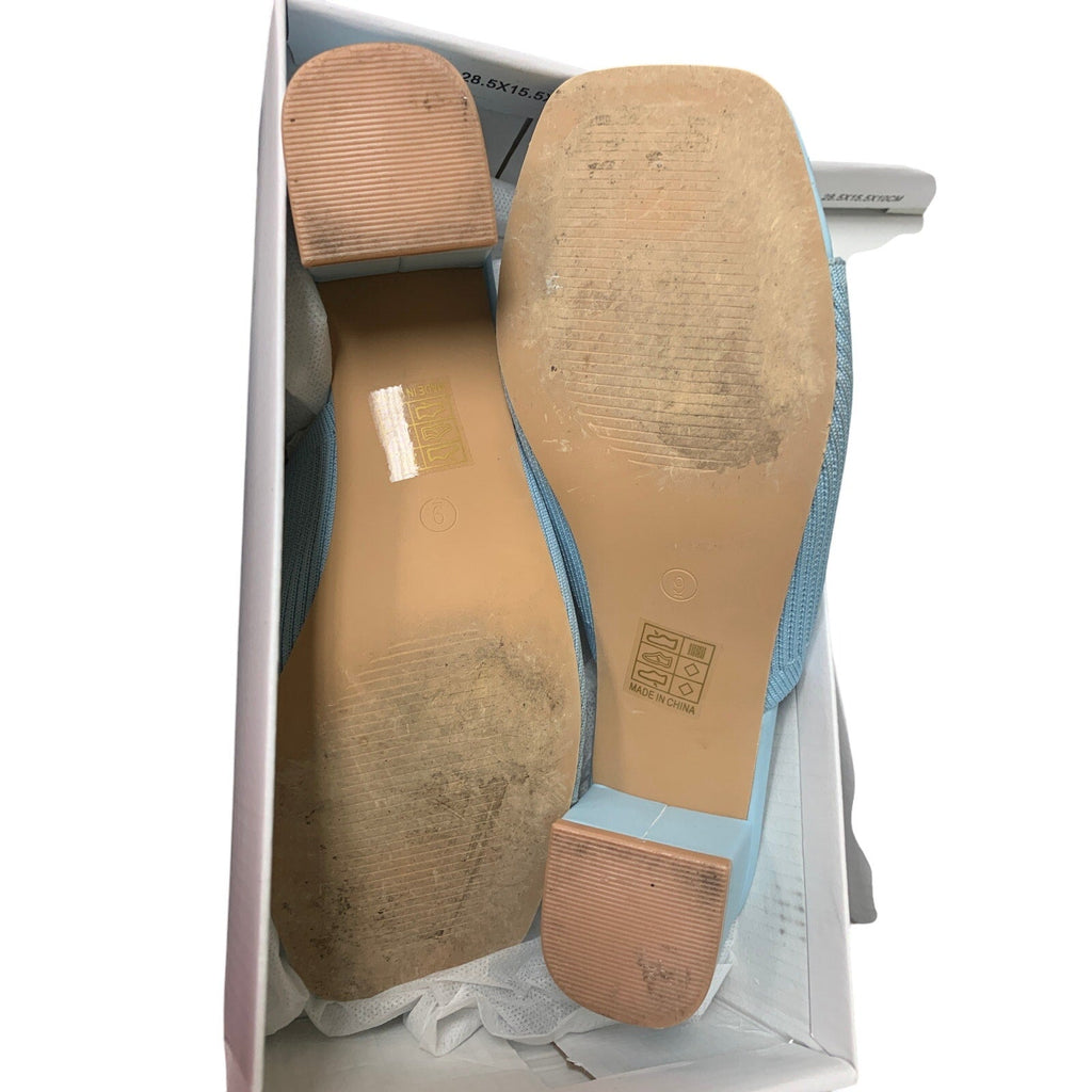Shoe'N Tale Women Size 9 Baby Blue Open Toe 2.5" Heel Slide On Mule Sandal Shoes