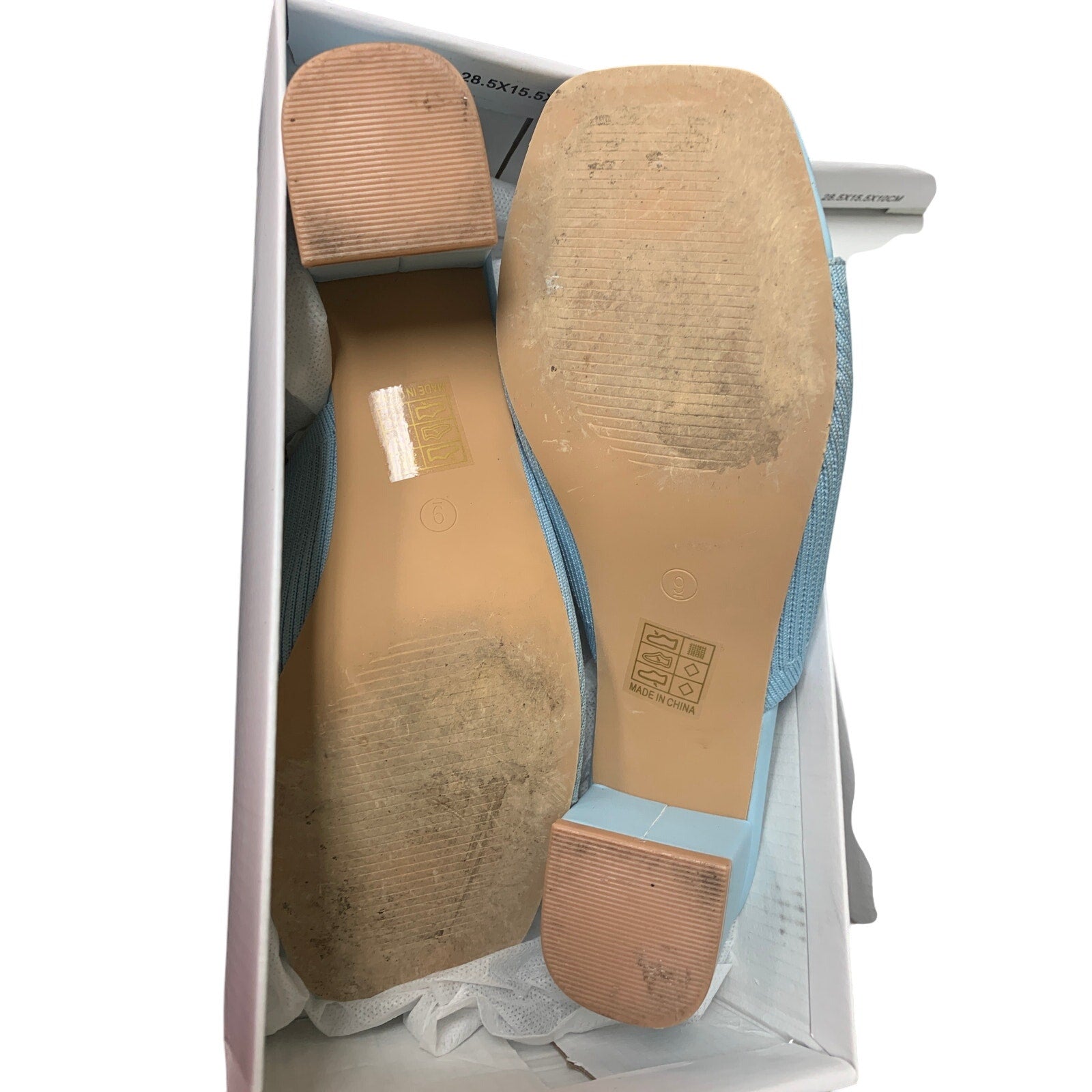 Shoe'N Tale Women Size 9 Baby Blue Open Toe 2.5" Heel Slide On Mule Sandal Shoes