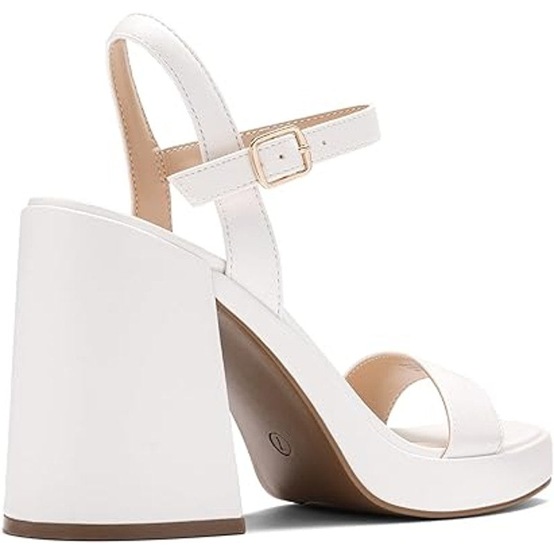 Dream Pairs Womens Size 8.5 White Open Toe 4.5" Chunky Block Heel Sandal Shoes