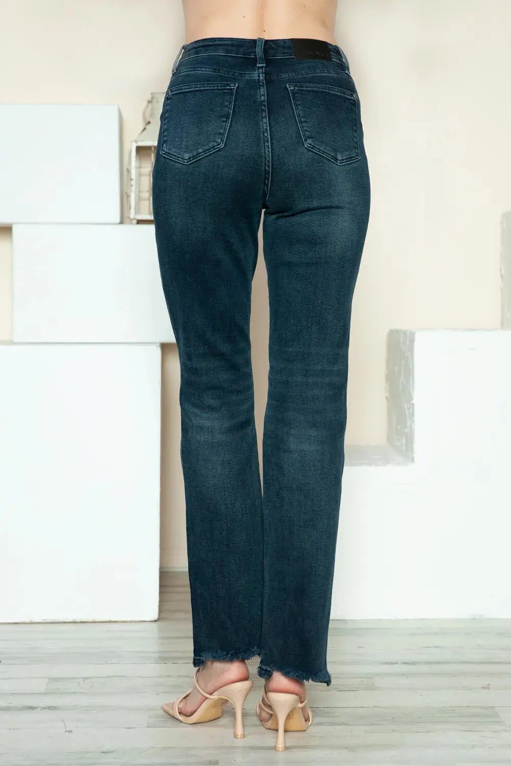 Plus Size Button Fly Hem Destroy Straight Leg Judy Blue Jeans