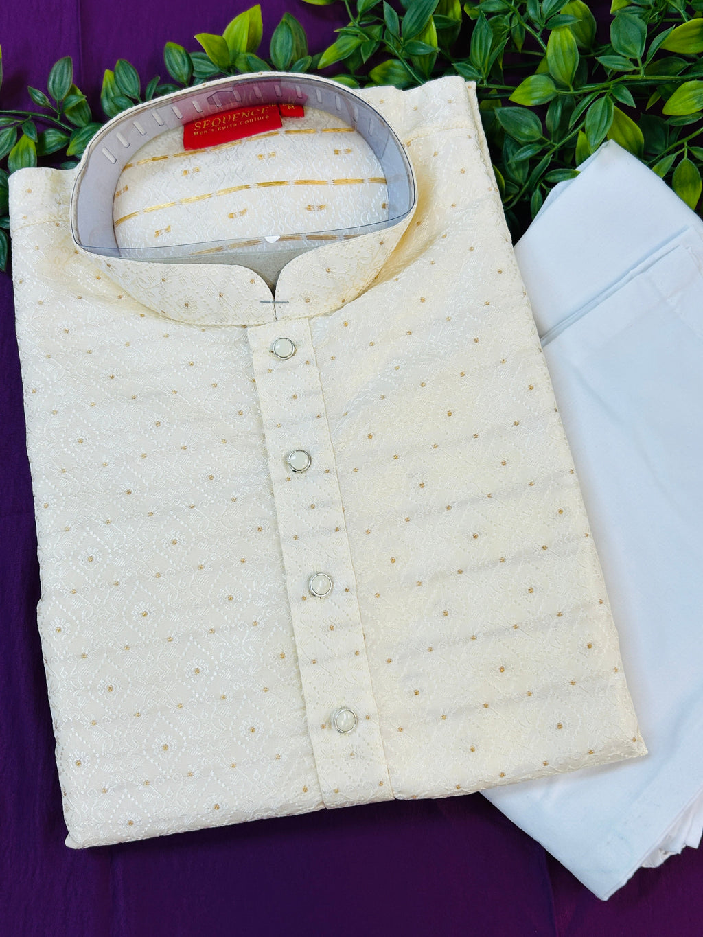 Silk kurta pajama set : off white