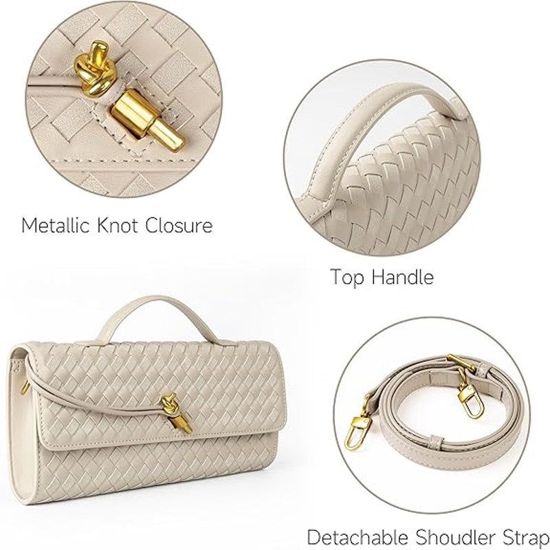 Joryin Womens Seashell Gray Woven Suede Knot Pin Close Clutch Crossbody Hand Bag