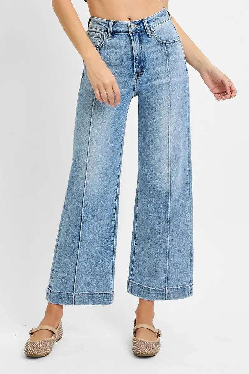 RISEN Jeans - Plus Size High Rise Crop Wide Leg Jeans
