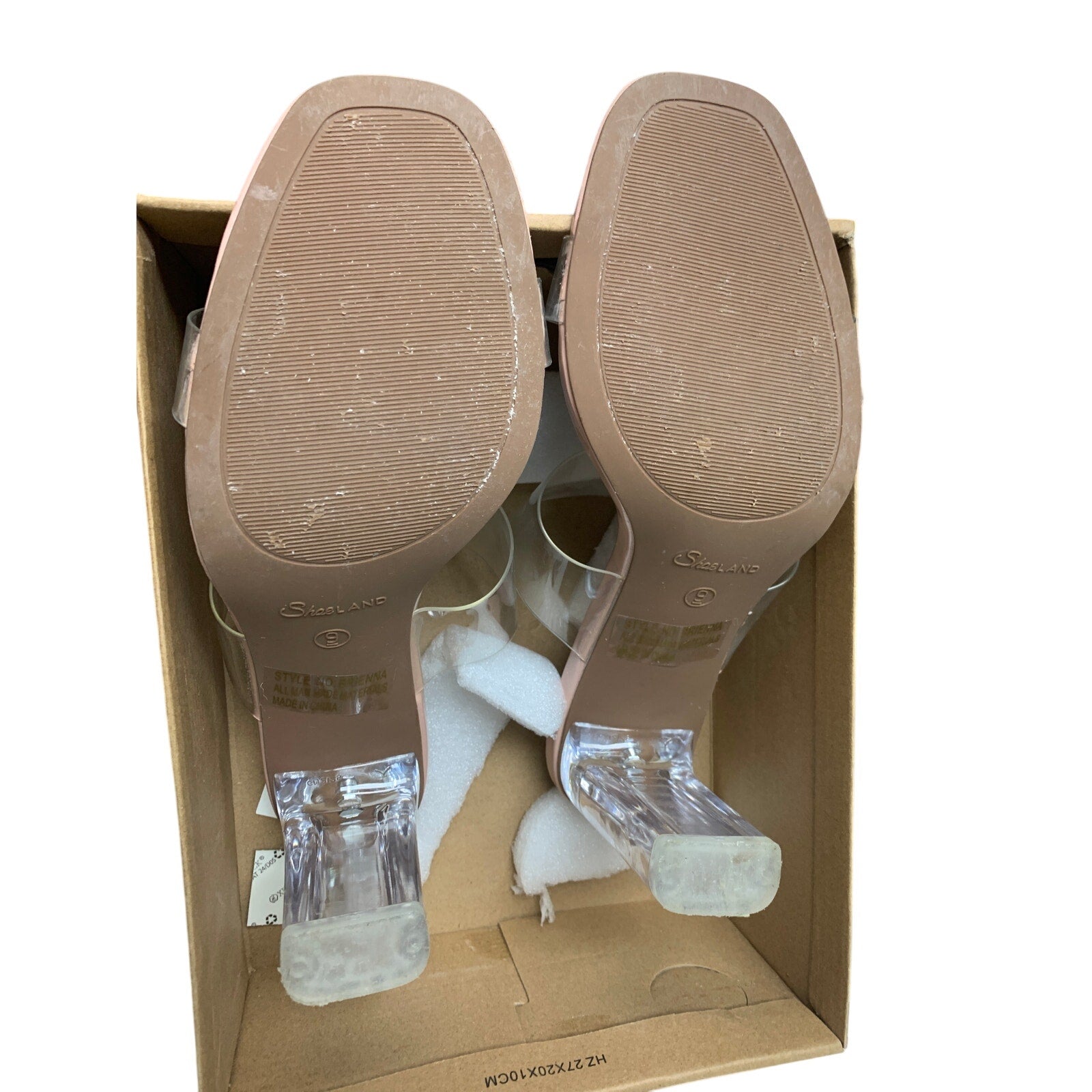 Shoe Land Womens Size 9 Open Toe 4" Clear Slide On Two Strap Heels Sandal Shoes