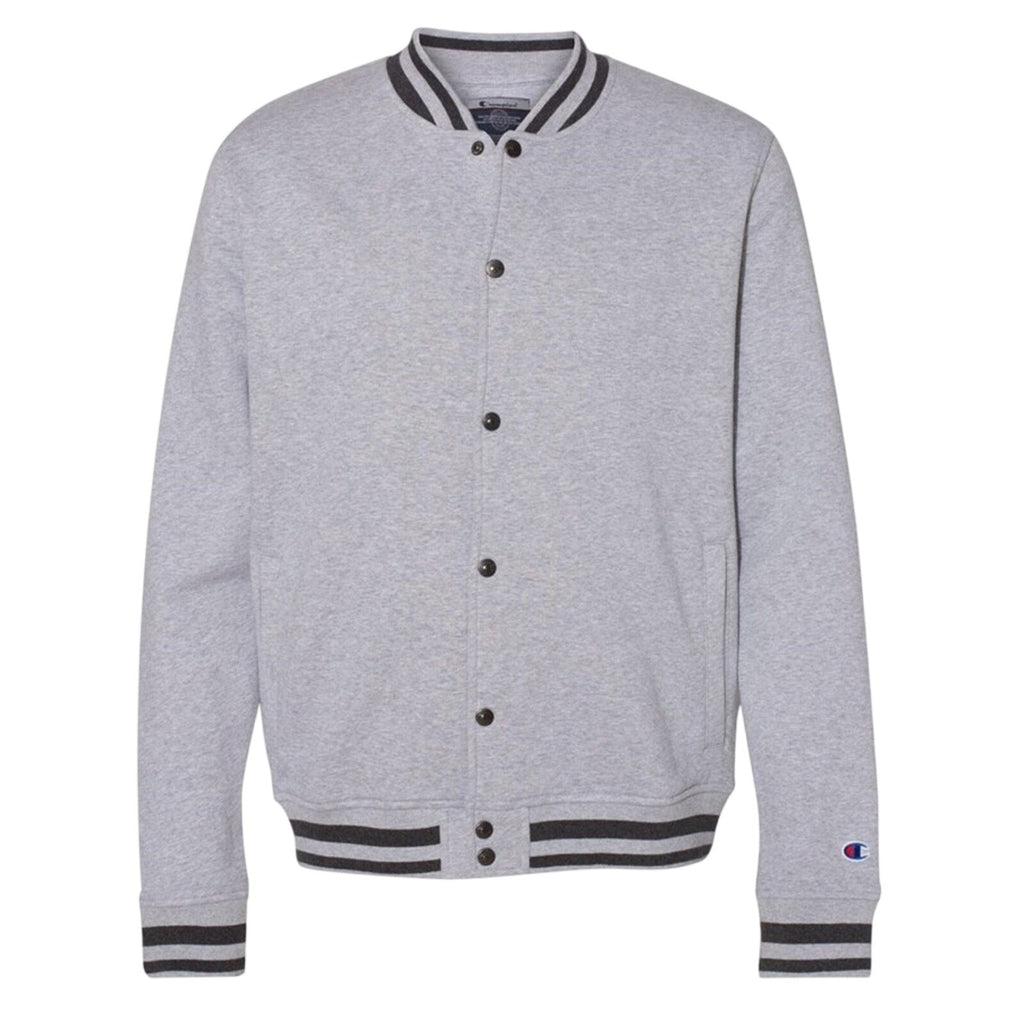 New Champion Mens Medium Gray Snap Up PolyCotton Athletic Wear Bomber Jacket