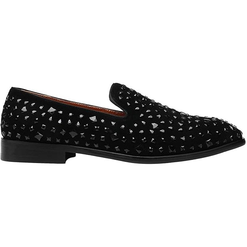 New Elanroman Mens Size 10 Black Rhinestone Tuxedo Slip On Wedding Loafer Shoes