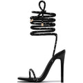 Womens Size 9.5 Black Rhinestone Ankle Wrap 5" Heel Open Toe Sandal Shoes