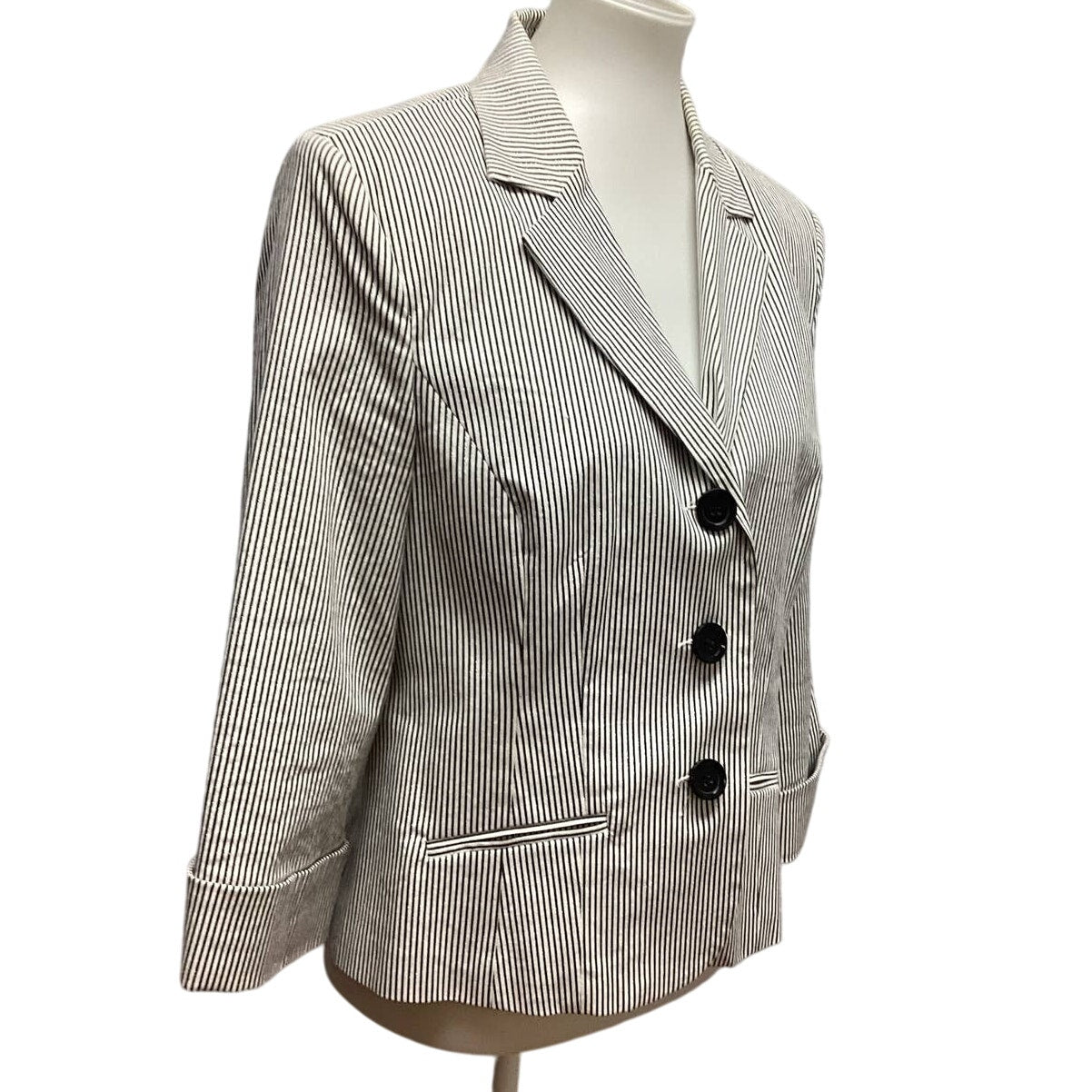 Dress Barn Medium Pin Stripe Cotton Blend Long Sleeve 3 Button Blazer Jacket
