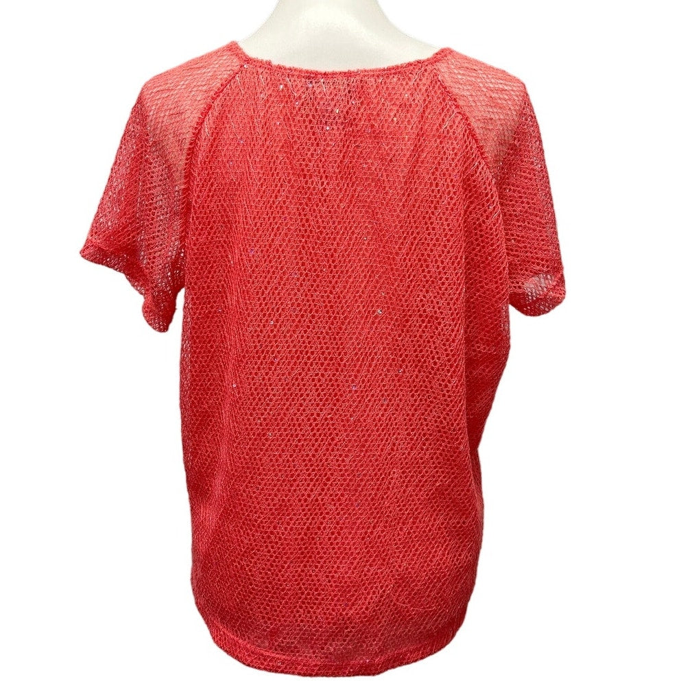 2 Cathy Daniels Womens XL Short Sleeve Orange Peach PolyCotton Sweater Tops