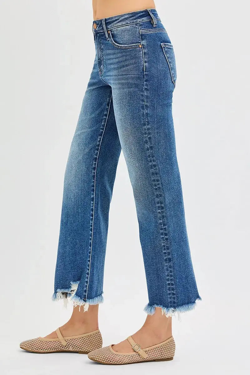 RISEN Jeans - Plus Size Mid Rise Cropped Straight Jeans