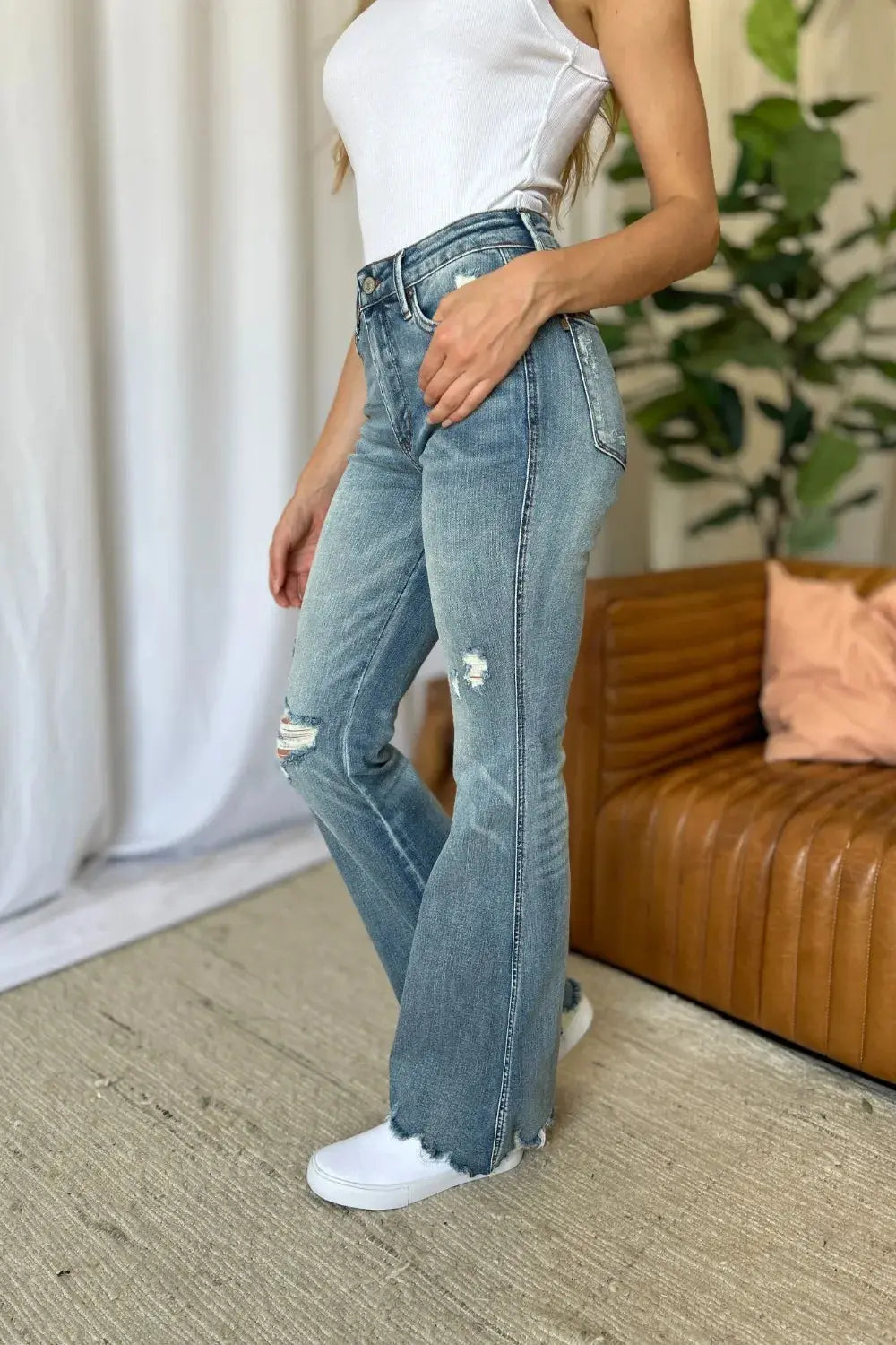 Plus Size Medium Rise Tummy Control Destroy Flare Judy Blue Jeans