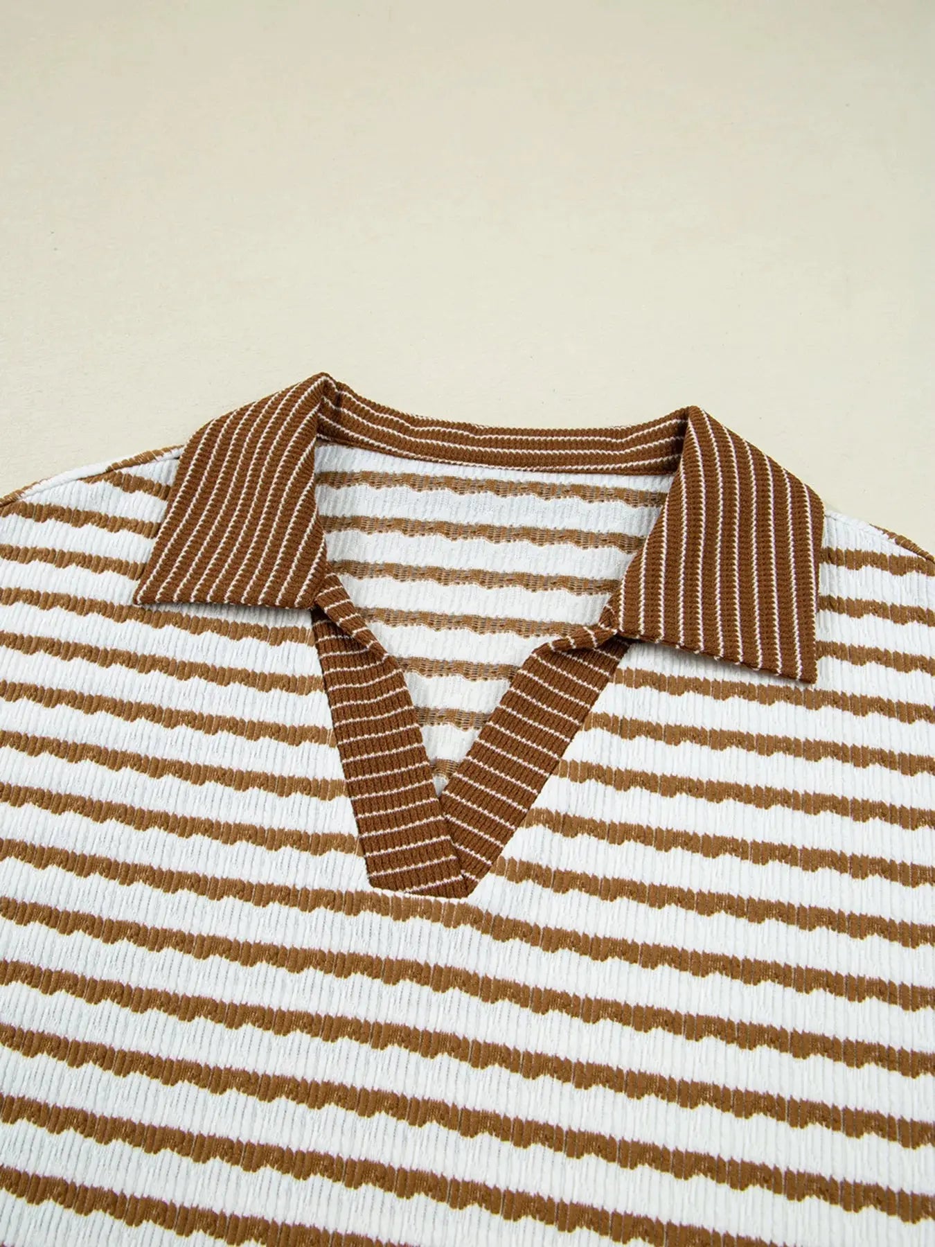 Stripe Collared Top and Drawstring Pant Loungewear Set