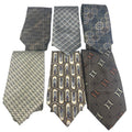 Lot of 6 Gold Brown Silver Striped Plaid Vintage and Modern Mens Neck Ties