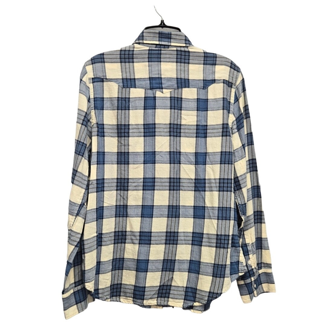 Chaps Mens Medium Cotton Long Sleeve Plaid Pearl Snap Up Shirt w Front Pocket