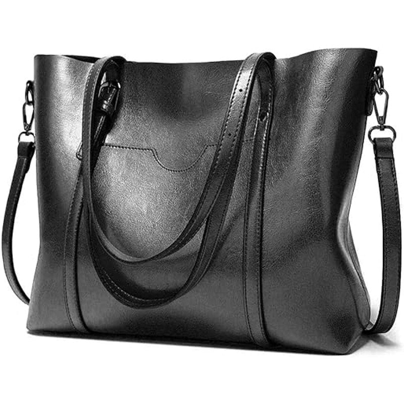 Womens Black Faux Leather Top Handle Optional Shoulder Strap Satchel Handbag Bag