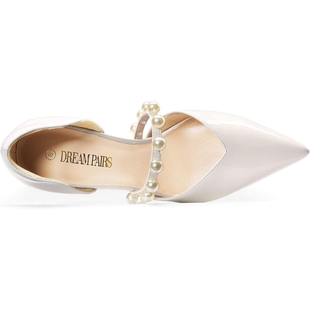 Dream Pairs Womens Size 9 White Pearl Pointy Toe Foot Strap 4" Heel Pumps Shoes