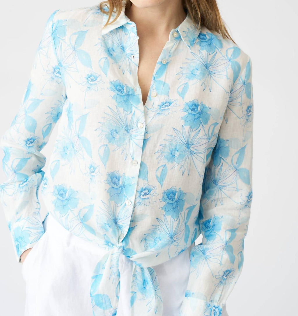 Flower Print Linen Blouse