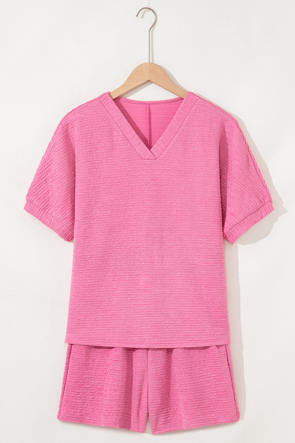 Luxury Textured V Neck T Shirt and Shorts Set