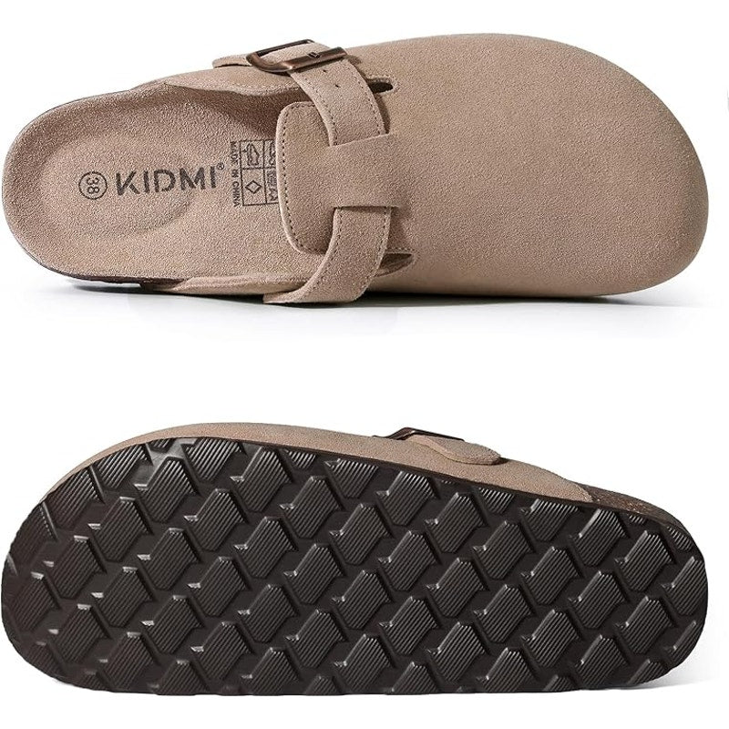 Kidmi Womens 7.5 Beige Suede Clogs Open Round Toe Adjustable Strap Slip On Shoes