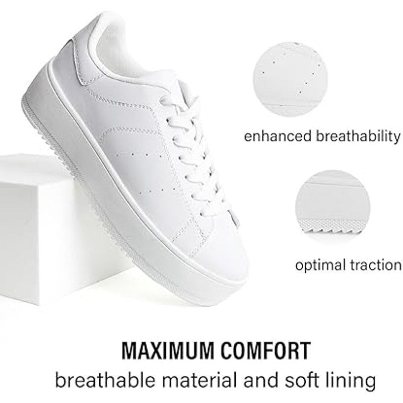 New J Adams Womens Size 7 White Faux Leather Lace Up Hero Platform Sneaker Shoes