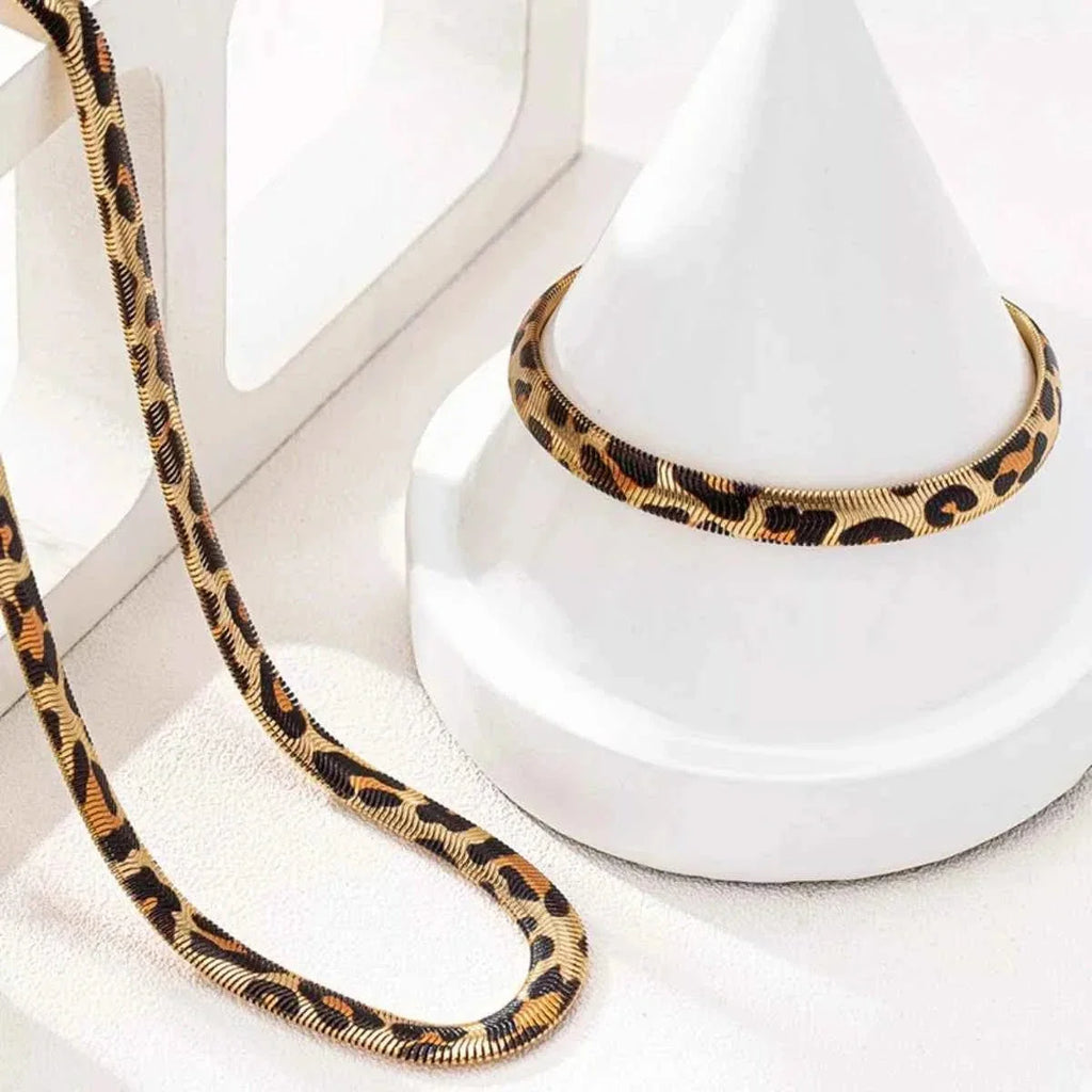 Chunky Leopard Necklace : Bracelet Jewelry Set